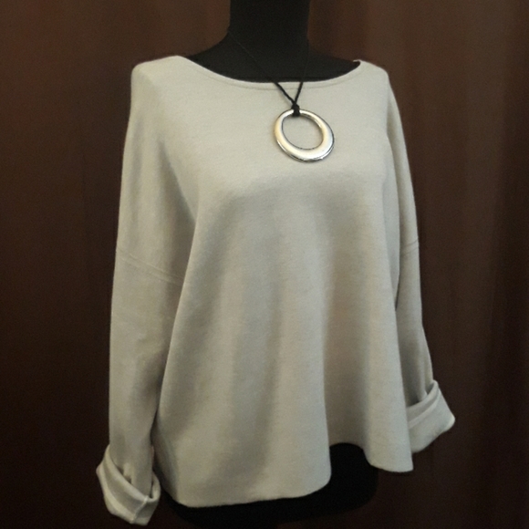 Eileen Fisher ORGANIC Cotton Silk Reversible Gray Striped Top Sweatshirt L $248 - Picture 5 of 10